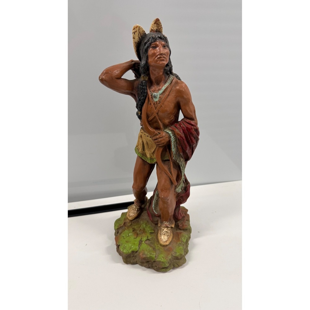 Native American Warrior Figurine 15" Statue Hunter Bow Quiver Tribal Decor